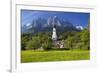 Zugspitze Village Grainau with Catholic Parish Church and Zugspitze Mountains, Germany-null-Framed Art Print