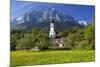 Zugspitze Village Grainau with Catholic Parish Church and Zugspitze Mountains, Germany-null-Mounted Art Print