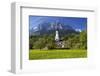 Zugspitze Village Grainau with Catholic Parish Church and Zugspitze Mountains, Germany-null-Framed Art Print