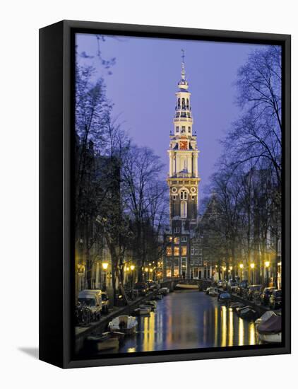 Zuiderkerkand Canal at Night, Amsterdam, Holland-Jon Arnold-Framed Stretched Canvas