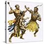 Zulu Chief Shaka Being Attacked-James Edwin Mcconnell-Stretched Canvas