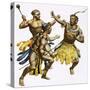 Zulu Chief Shaka Being Attacked-James Edwin Mcconnell-Stretched Canvas