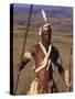 Zulu Warrior in Traditional Dress with Fighting Spear-John Warburton-lee-Stretched Canvas