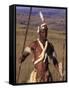 Zulu Warrior in Traditional Dress with Fighting Spear-John Warburton-lee-Framed Stretched Canvas