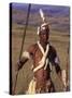 Zulu Warrior in Traditional Dress with Fighting Spear-John Warburton-lee-Stretched Canvas