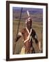 Zulu Warrior in Traditional Dress with Fighting Spear-John Warburton-lee-Framed Photographic Print