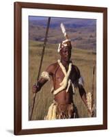 Zulu Warrior in Traditional Dress with Fighting Spear-John Warburton-lee-Framed Photographic Print