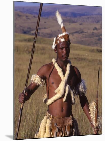 Zulu Warrior in Traditional Dress with Fighting Spear-John Warburton-lee-Mounted Photographic Print