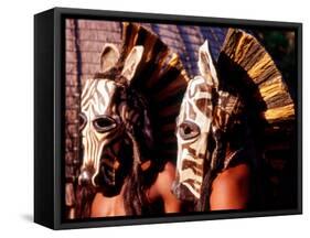 Zulu Zebra Masked Dancers, South Africa-Claudia Adams-Framed Stretched Canvas