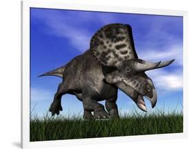 Zuniceratops Dinosaur Running in the Grass-null-Framed Art Print