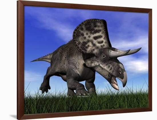 Zuniceratops Dinosaur Running in the Grass-null-Framed Art Print