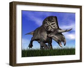 Zuniceratops Dinosaur Running in the Grass-null-Framed Art Print