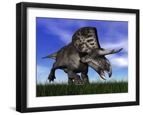 Zuniceratops Dinosaur Running in the Grass-null-Framed Art Print
