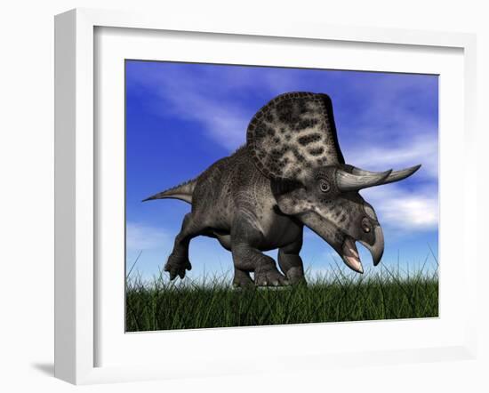 Zuniceratops Dinosaur Running in the Grass-null-Framed Art Print