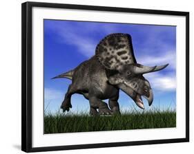 Zuniceratops Dinosaur Running in the Grass-null-Framed Art Print