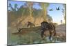 Zuniceratops Dinosaurs Drinking Water from a River-null-Mounted Art Print