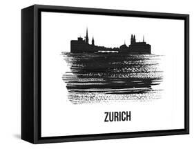 Zurich Skyline Brush Stroke - Black II-NaxArt-Framed Stretched Canvas