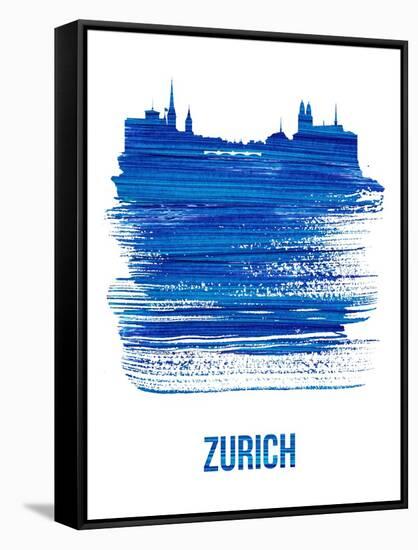 Zurich Skyline Brush Stroke - Blue-NaxArt-Framed Stretched Canvas