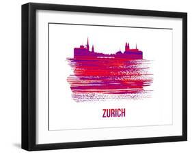 Zurich Skyline Brush Stroke - Red-NaxArt-Framed Art Print