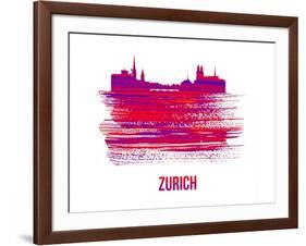 Zurich Skyline Brush Stroke - Red-NaxArt-Framed Art Print