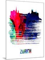 Zurich Skyline Brush Stroke - Watercolor-NaxArt-Mounted Art Print