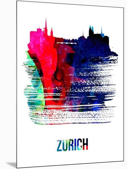 Zurich Skyline Brush Stroke - Watercolor-NaxArt-Mounted Art Print