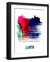Zurich Skyline Brush Stroke - Watercolor-NaxArt-Framed Art Print