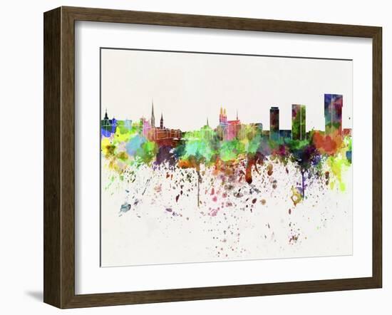 Zurich Skyline in Watercolor Background-paulrommer-Framed Art Print