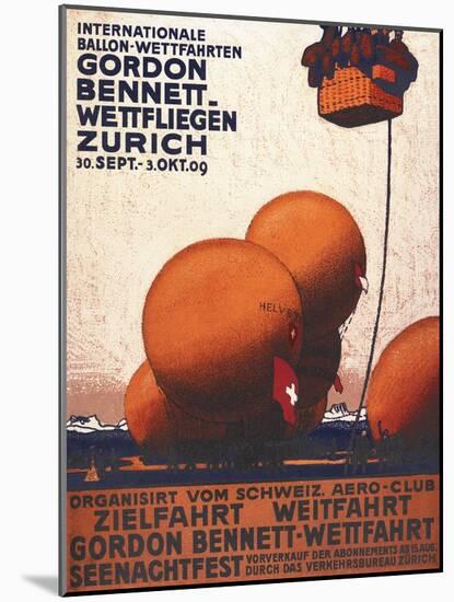 Zurich, Switzerland - Gordon Bennett Hot-Air Balloon Race Poster-Lantern Press-Mounted Art Print