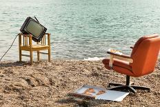 Vintage Decor on the Lake Shore, Armchair and Television-zveiger-Photographic Print