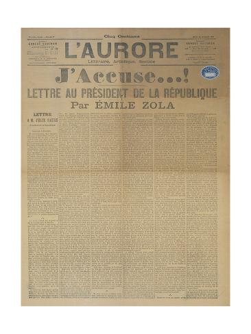 J'Accuse Letter by Emile Zola, Published in L'Aurore, 13th January 1898 ...