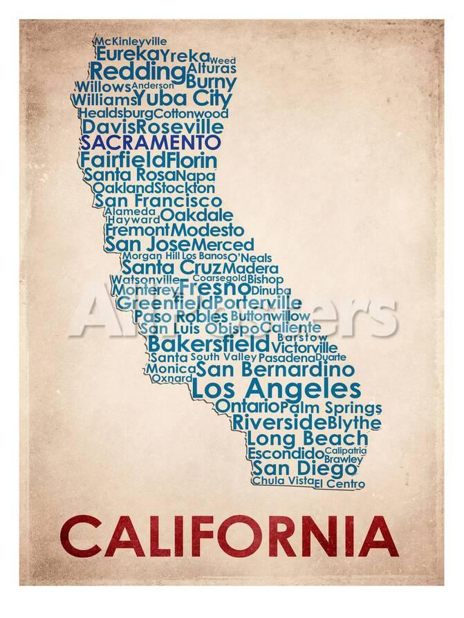 Detaljeret Kort Over Californien Californien Plakater på AllPosters.dk Detaljeret Kort Over Californien