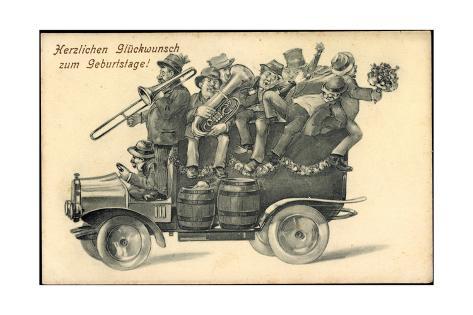 Glückwunsch Geburtstag, Lkw, Musiker, Kapelle Giclée-Druck bei