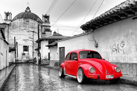 Viva Mexico B W Collection Red Vw Beetle Car In San Cristobal De B W Collection Red Vw Beetle Car In San Cristobal De Las