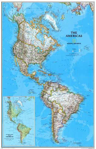 Politische Landkarte des amerikanischen Kontinents Poster bei AllPosters.de