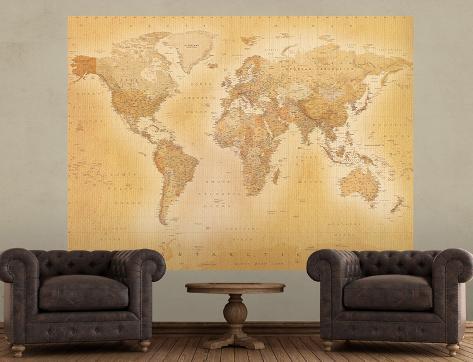 Vintage Style World Map Deco Wallpaper Mural Behangposter Bij Vintage Style World Map Deco Wallpaper Mural Behangposter
