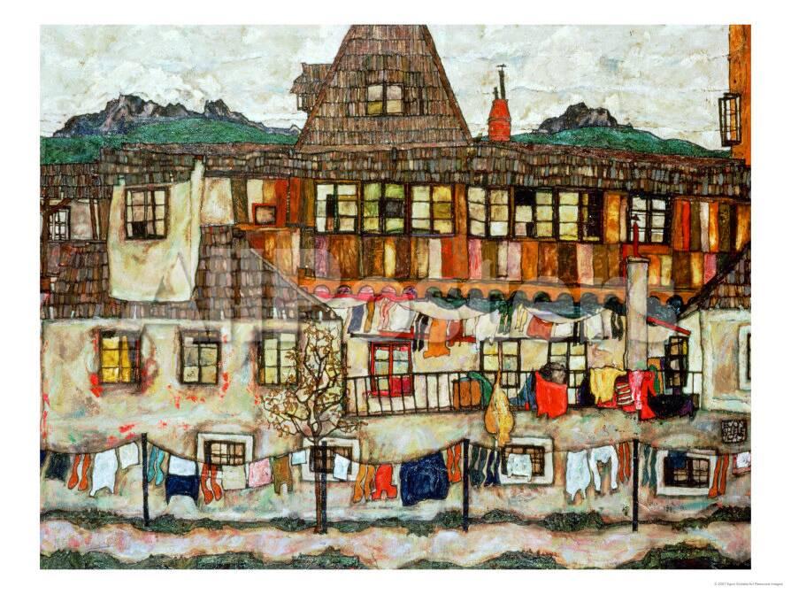 オールポスターズの エゴン シーレ house with drying laundry 1917