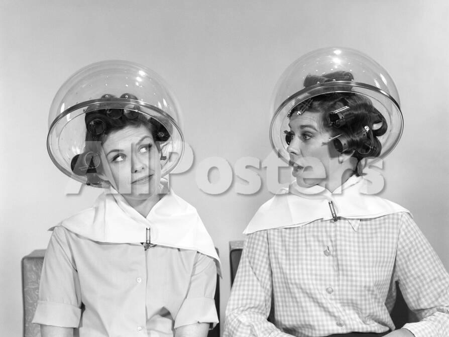 1960s Two Women Sitting Under Hairdryers Gossiping Photographic Print Allposters Com