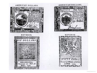 'A Colonial Six Dollar Bill of 1776, an American Fifty Dollar Bill of