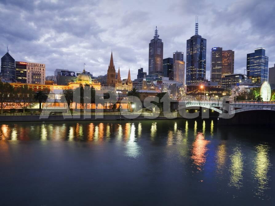 Australia Victoria Melbourne Yarra River And City Skyline By