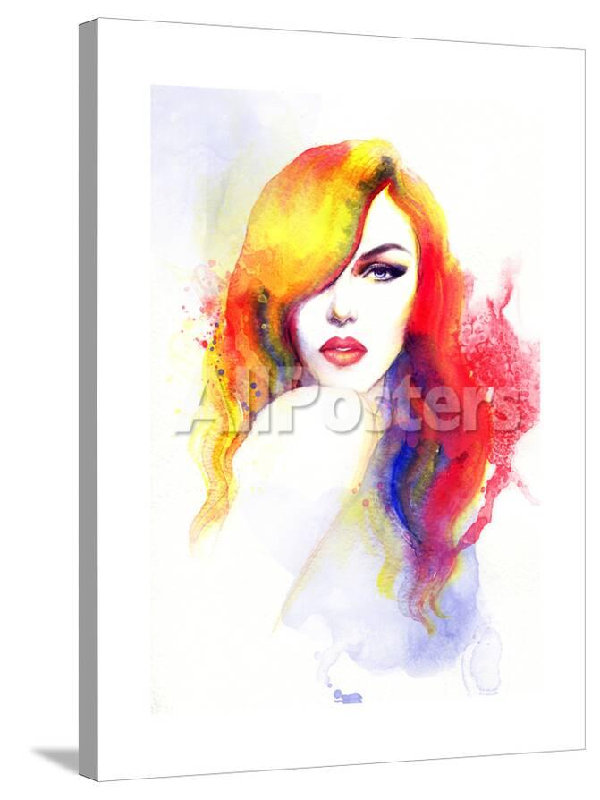 Beautiful Face Woman Portrait Abstract Watercolor Fashion Background Posters Anna Ismagilova Allposters Com
