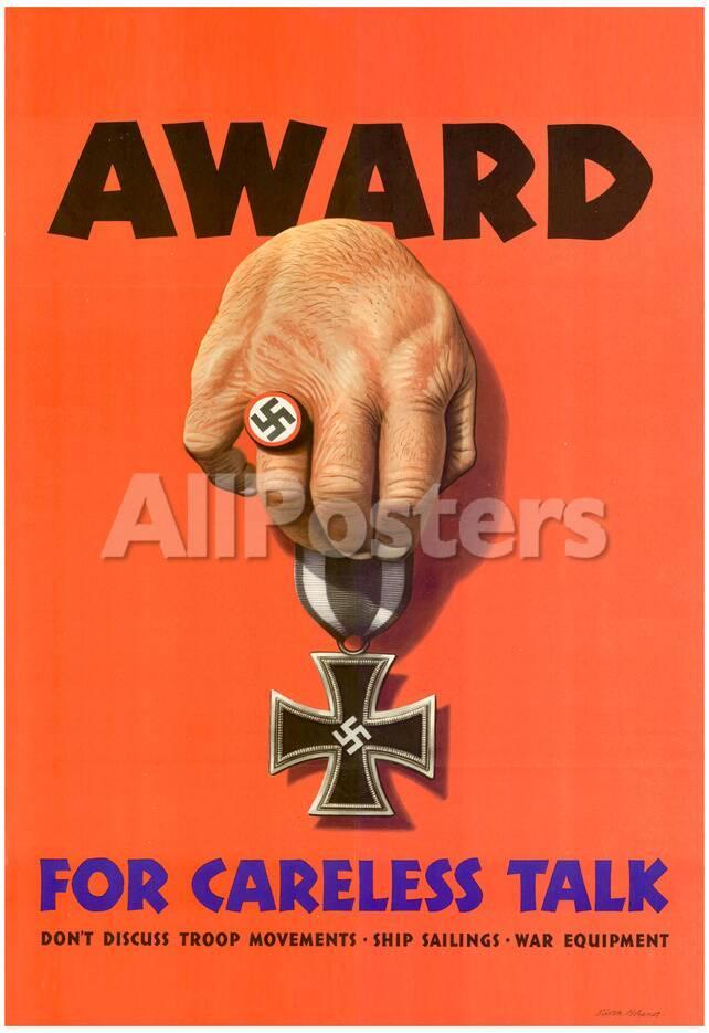 Award For Careless Talk Anti Nazi Wwii War Propaganda Art Print Poster Posters Allposters Com