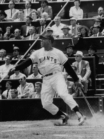 'Baseball Player Willie Mays Hitting a Ball' Premium Photographic Print