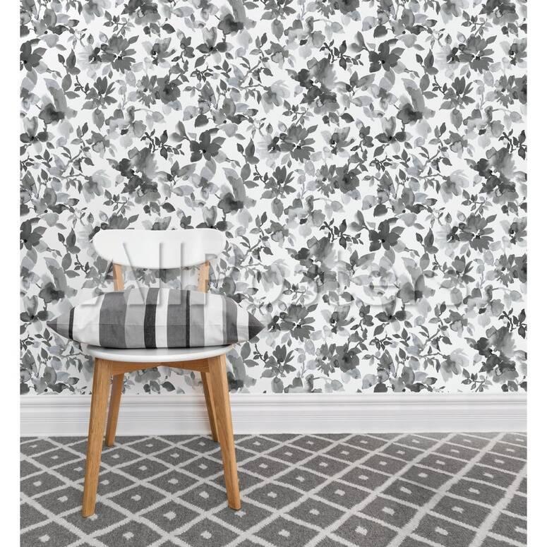 Black Watercolor Floral Peel Stick Wallpaper Wall Decal