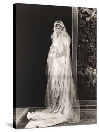 'Bride Wearing Long Sleeved Wedding Gown Covered by Long Veil' Photo ...