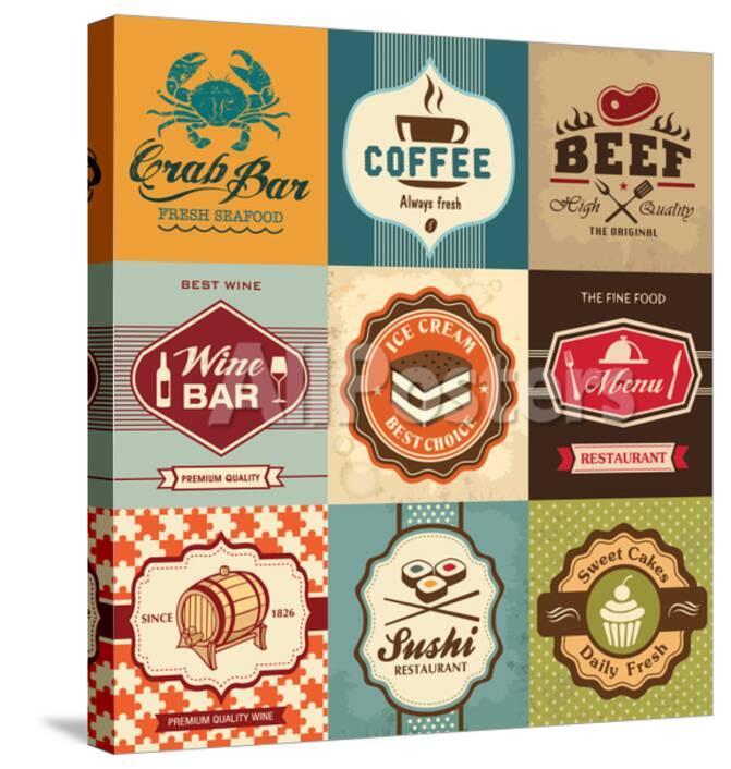 Set Of Vintage Retro Labels For Food Coffee Seafood Bakery