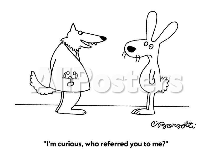 オールポスターズの charles barsotti i m curious who referred you