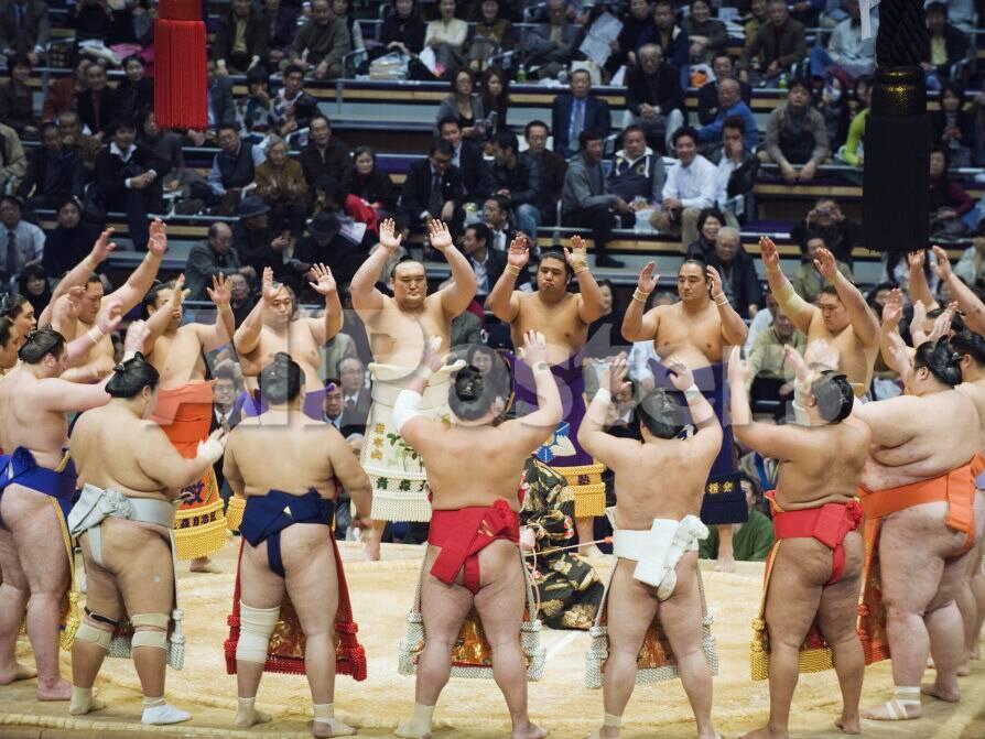 Fukuoka Sumo Competition Entering The Ring Ceremony Kyushu Basho