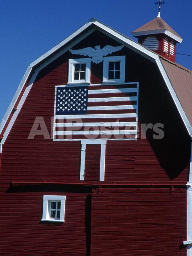 Barn With American Flag Palouse County Wa Photographic Print By