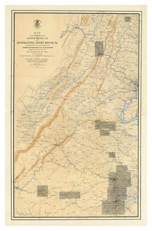 civil war map gettysburg appomattox region between 1869 court house allposters posters sp battle campaign